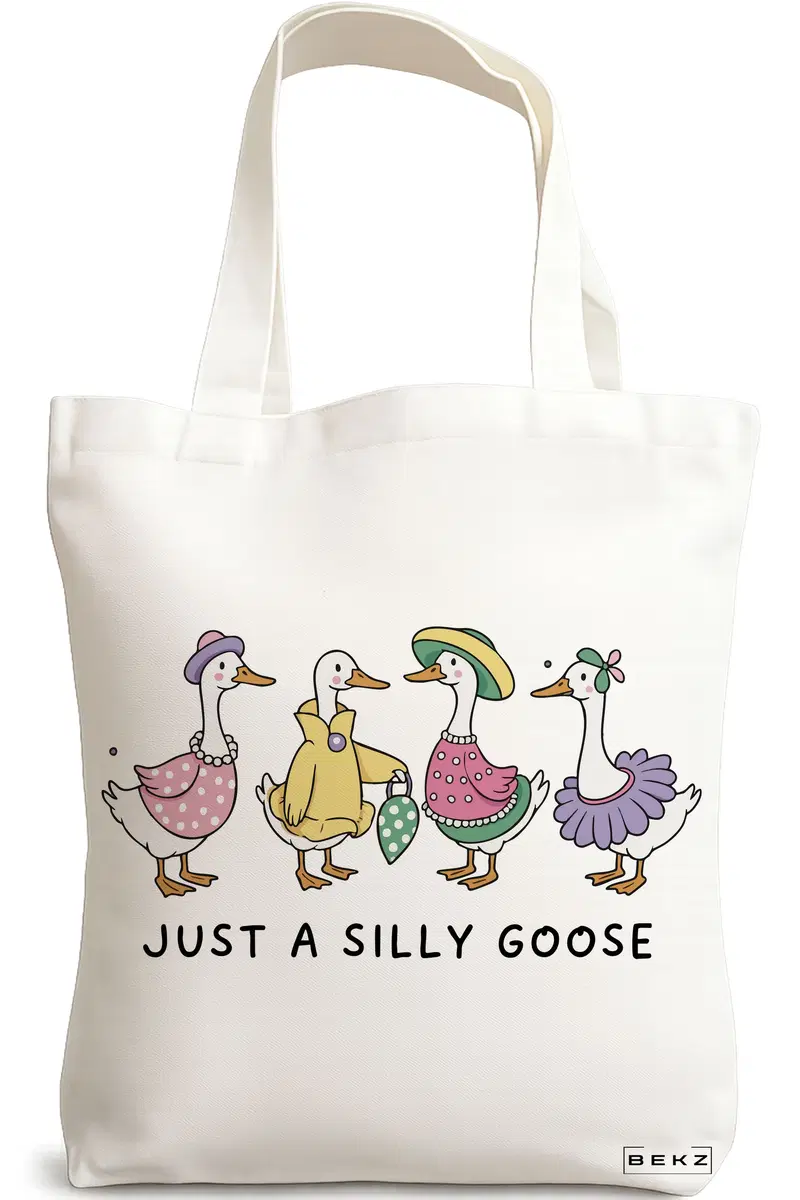 Sacosa Cumparaturi Textila, Geanta Tote, model Just a silly goose 1 38 x 34.5 cm, Alb, BEKZ®