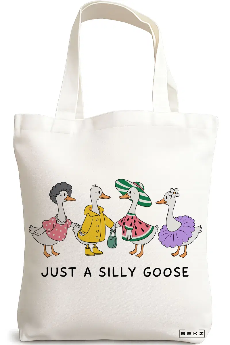 Sacosa Cumparaturi Textila, Geanta Tote, model Just a silly goose 2 38 x 34.5 cm, Alb, BEKZ®