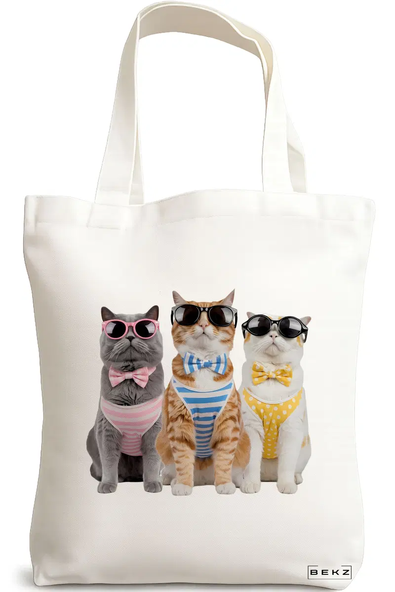 Sacosa Cumparaturi Textila, Geanta Tote, model CatLife 38 x 34.5 cm, Alb, BEKZ®