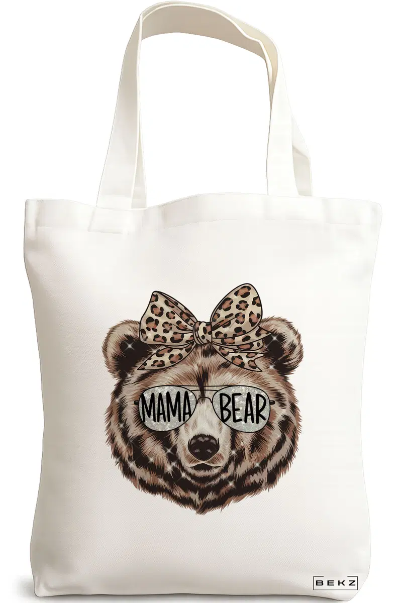 Sacosa Cumparaturi Textila, Geanta Tote, model Mama Bear 38 x 34.5 cm, Alb, BEKZ®