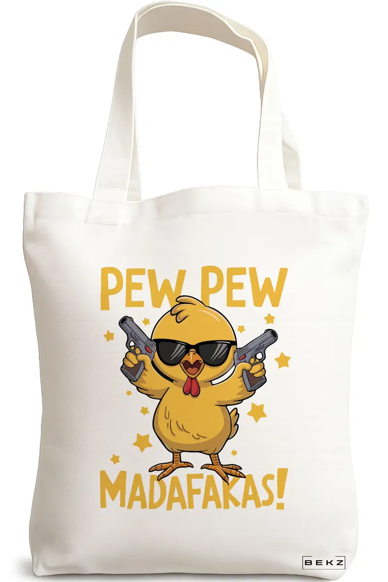 Sacosa Cumparaturi Textila, Geanta Tote, model Pew pew madafakas 38 x 34.5 cm, Alb, BEKZ®