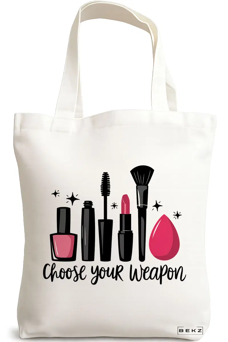 Sacosa Cumparaturi Textila, Geanta Tote, model Choose your weapon ladies 38 x 34.5 cm, Alb, BEKZ®