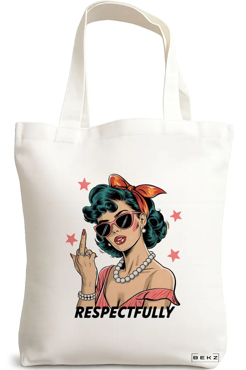 Sacosa Cumparaturi Textila, Geanta Tote, model Respectfully 38 x 34.5 cm, Alb, BEKZ®