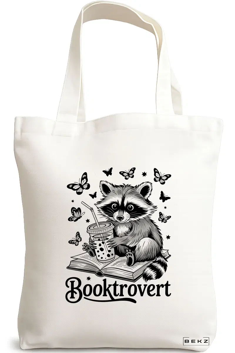 Sacosa Cumparaturi Textila, Geanta Tote, model Booktrovert 38 x 34.5 cm, Alb, BEKZ®