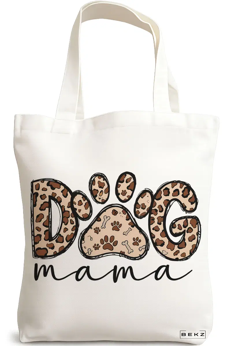 Sacosa Cumparaturi Textila, Geanta Tote, model Dog mama 38 x 34.5 cm, Alb, BEKZ®