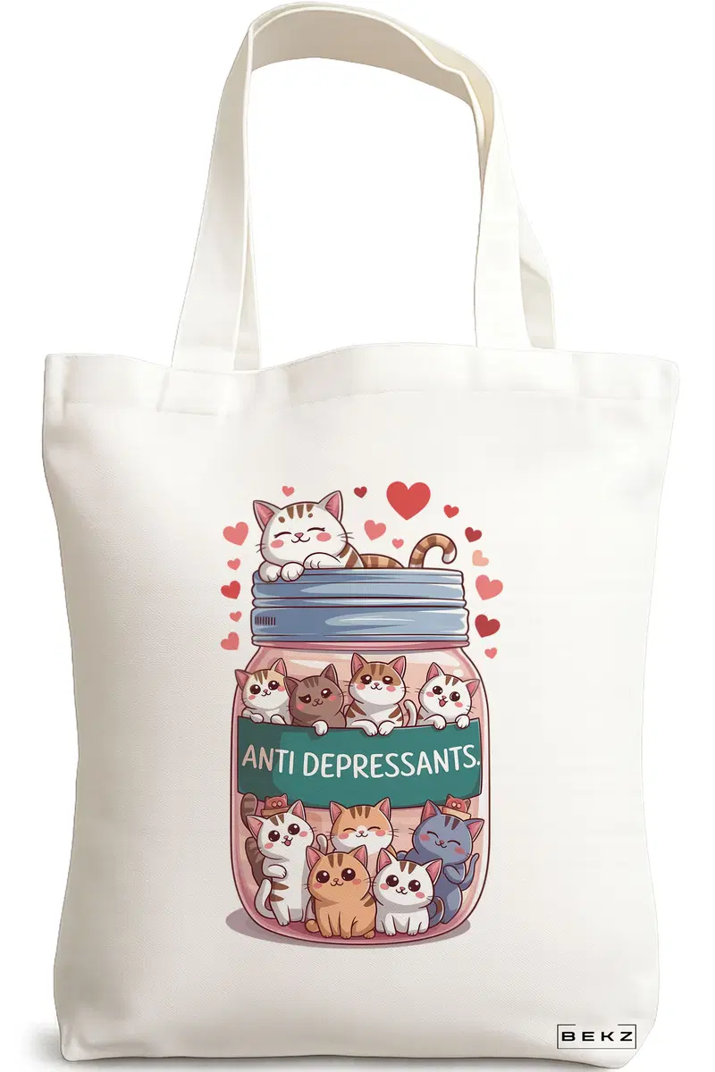 Sacosa Cumparaturi Textila, Geanta Tote, model Anti Depresant Doggos 2 38 x 34.5 cm, Alb, BEKZ®