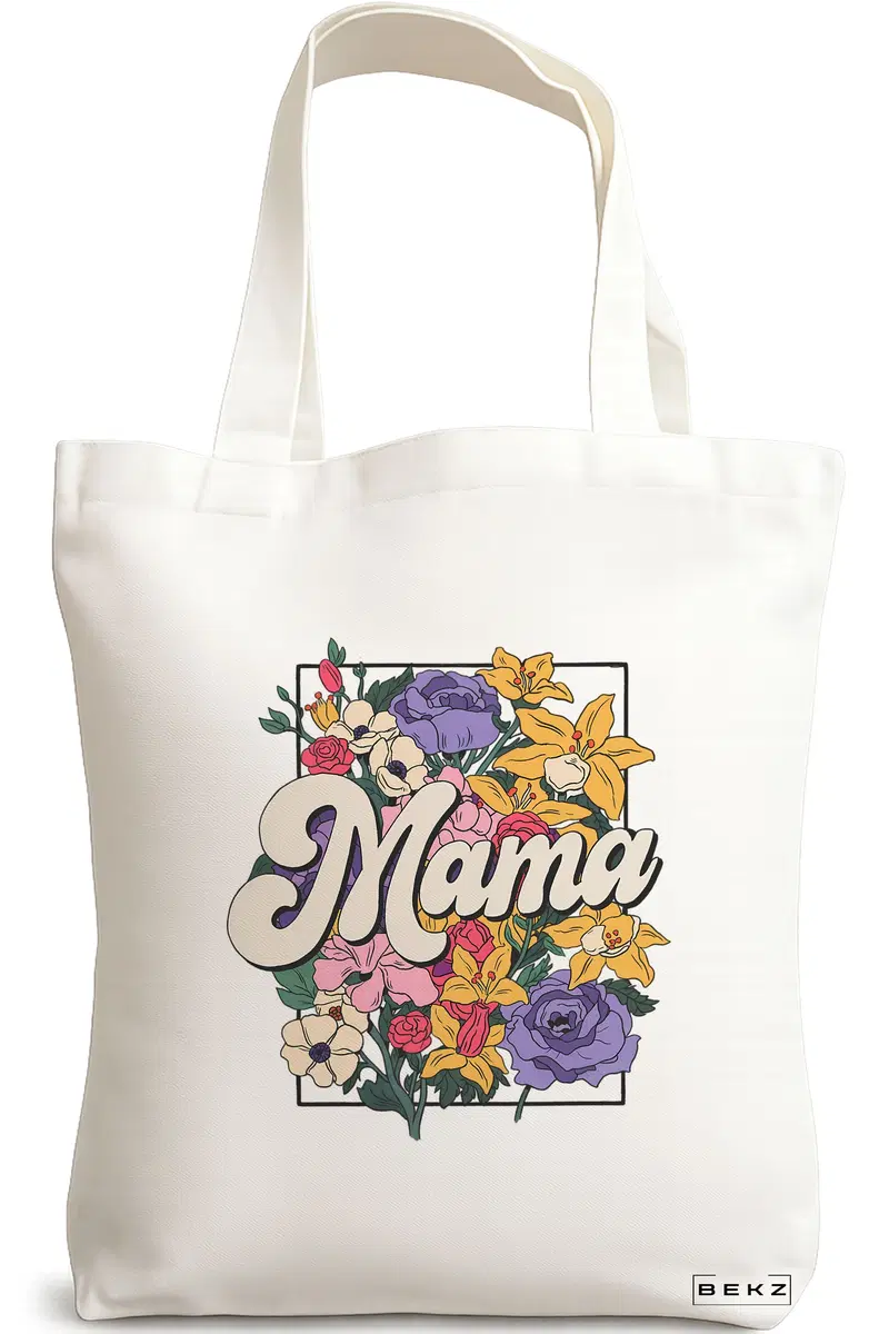 Sacosa Cumparaturi Textila, Geanta Tote, model Mama spring flowers 38 x 34.5 cm, Alb, BEKZ®