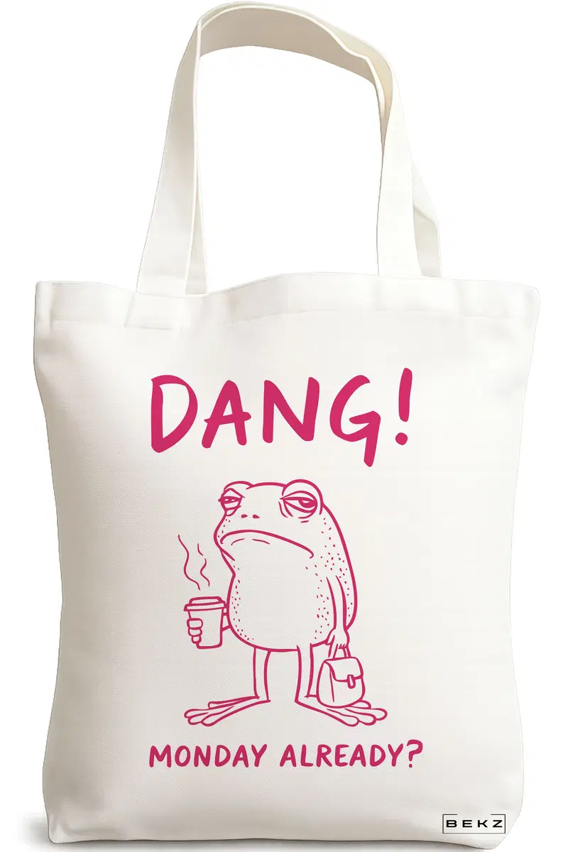 Sacosa Cumparaturi Textila, Geanta Tote, model Dang monday already? 38 x 34.5 cm, Alb, BEKZ®
