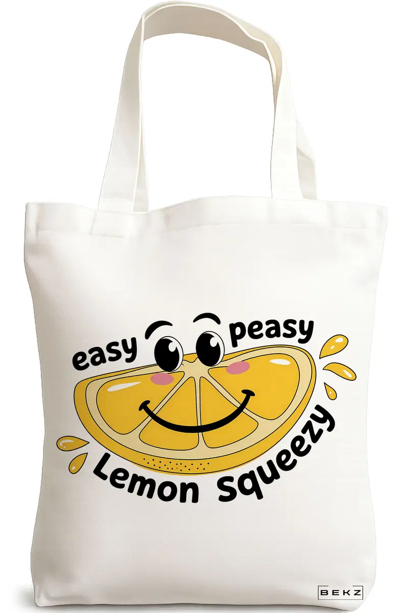 Sacosa Cumparaturi Textila, Geanta Tote, model Easy peasy lemon squeezy 38 x 34.5 cm, Alb, BEKZ®