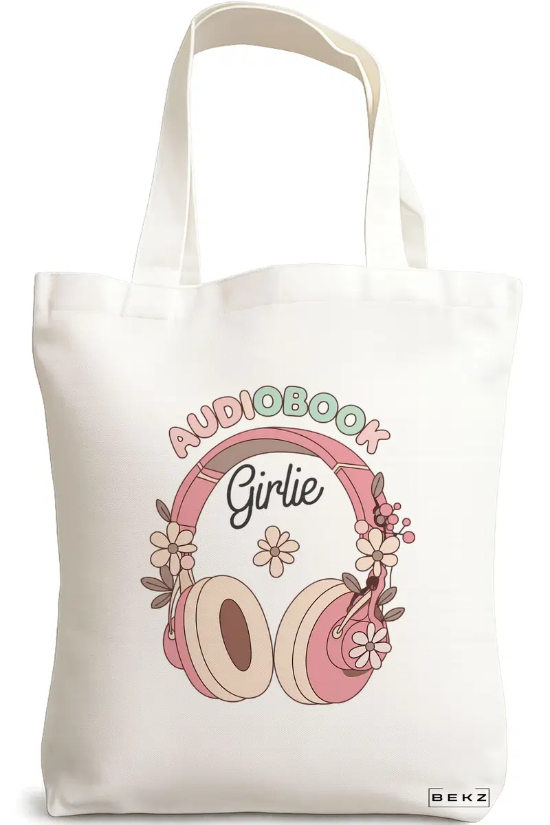 Sacosa Cumparaturi Textila, Geanta Tote, model Audiobook Girlie 2 38 x 34.5 cm, Alb, BEKZ®