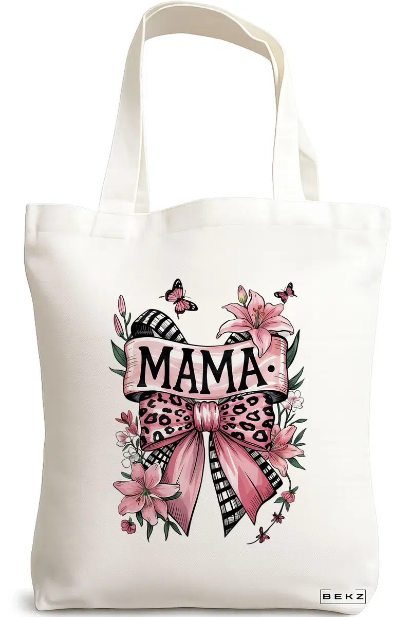 Sacosa Cumparaturi Textila, Geanta Tote, model Mama Pinky 38 x 34.5 cm, Alb, BEKZ®