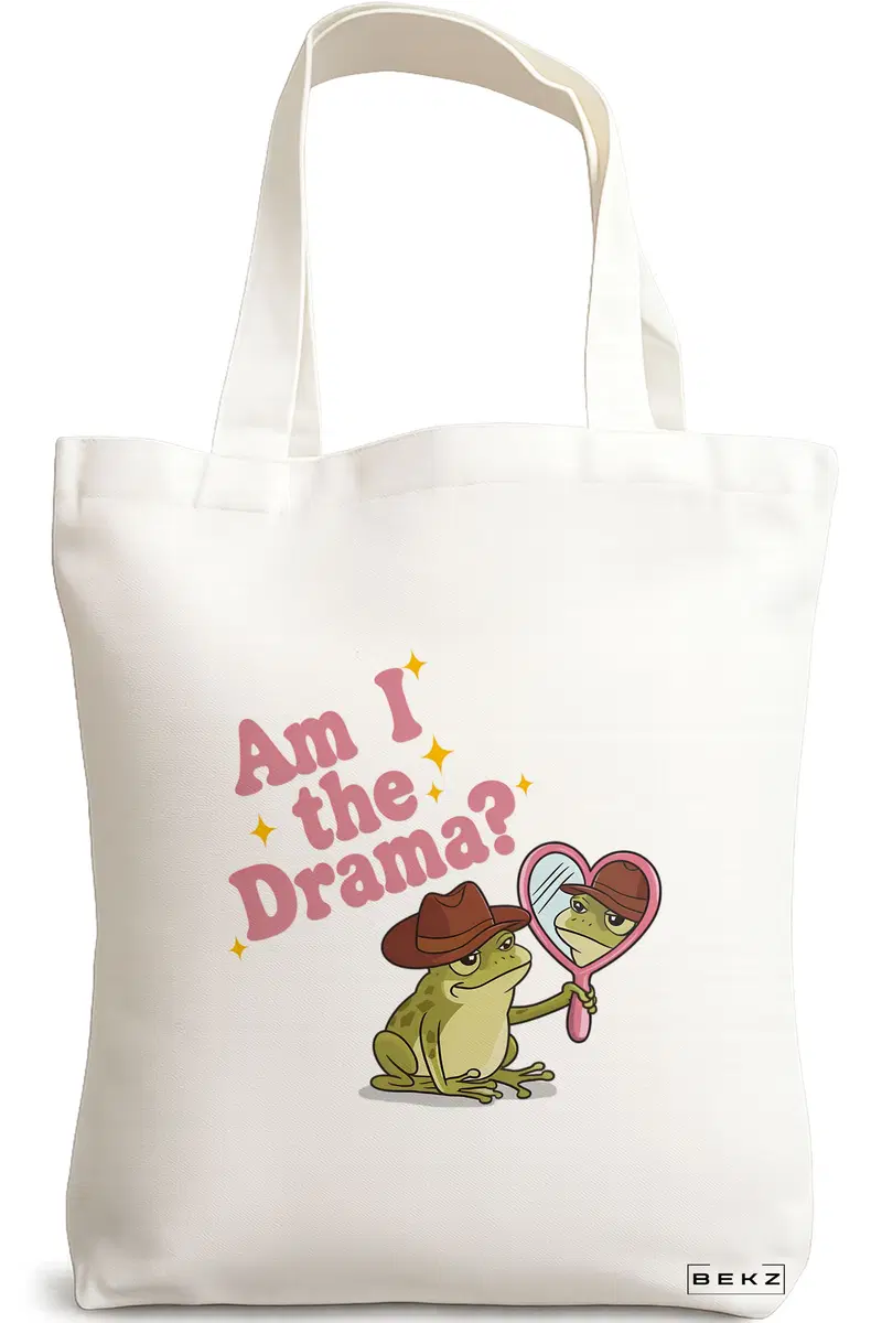 Sacosa Cumparaturi Textila, Geanta Tote, model And I am the drama? 38 x 34.5 cm, Alb, BEKZ®