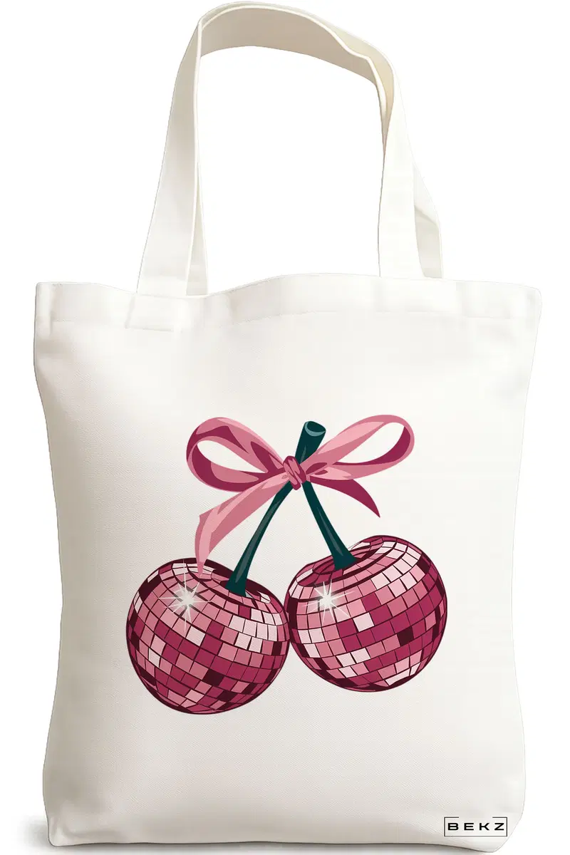 Sacosa Cumparaturi Textila, Geanta Tote, model Cherry blinks 38 x 34.5 cm, Alb, BEKZ®