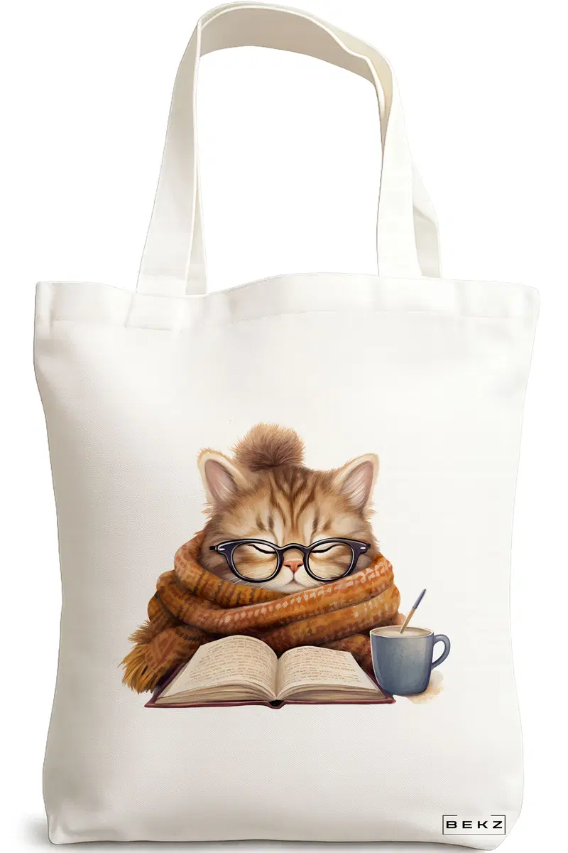 Sacosa Cumparaturi Textila, Geanta Tote, model Reading puppy 5 38 x 34.5 cm, Alb, BEKZ®