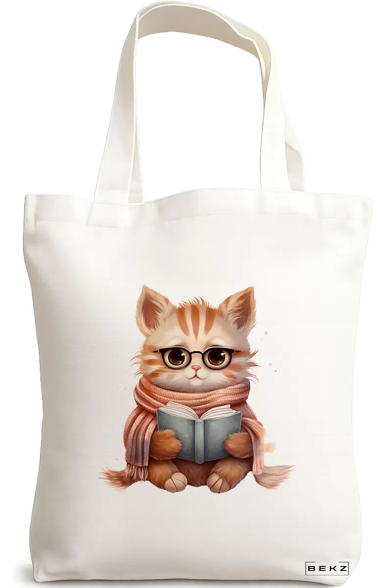 Sacosa Cumparaturi Textila, Geanta Tote, model Reading puppy 8 38 x 34.5 cm, Alb, BEKZ®