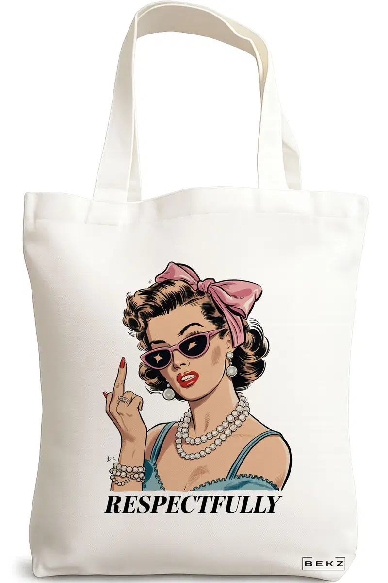 Sacosa Cumparaturi Textila, Geanta Tote, model Respectfully 2 38 x 34.5 cm, Alb, BEKZ®