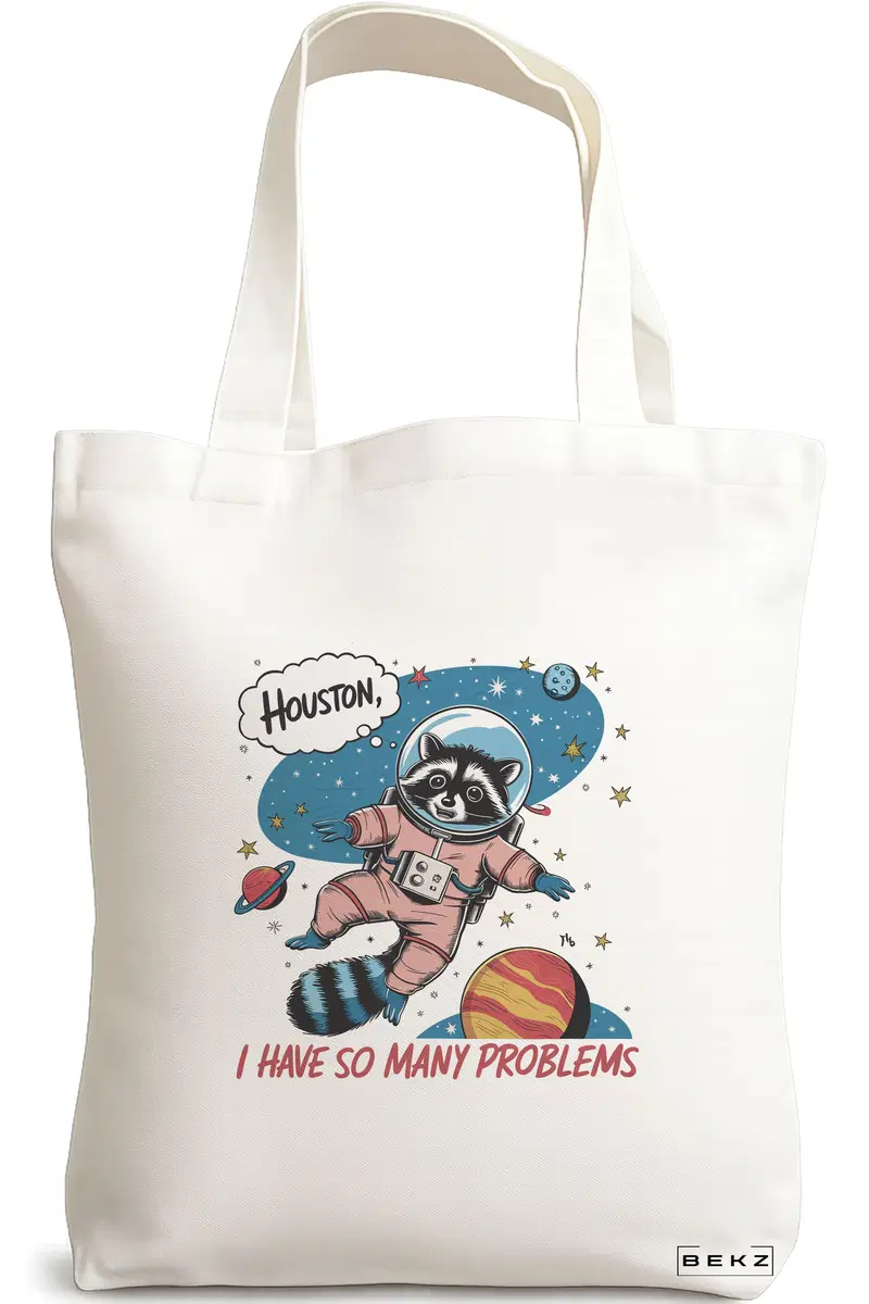 Sacosa Cumparaturi Textila, Geanta Tote, model Huston I have so many problems 38 x 34.5 cm, Alb, BEKZ®