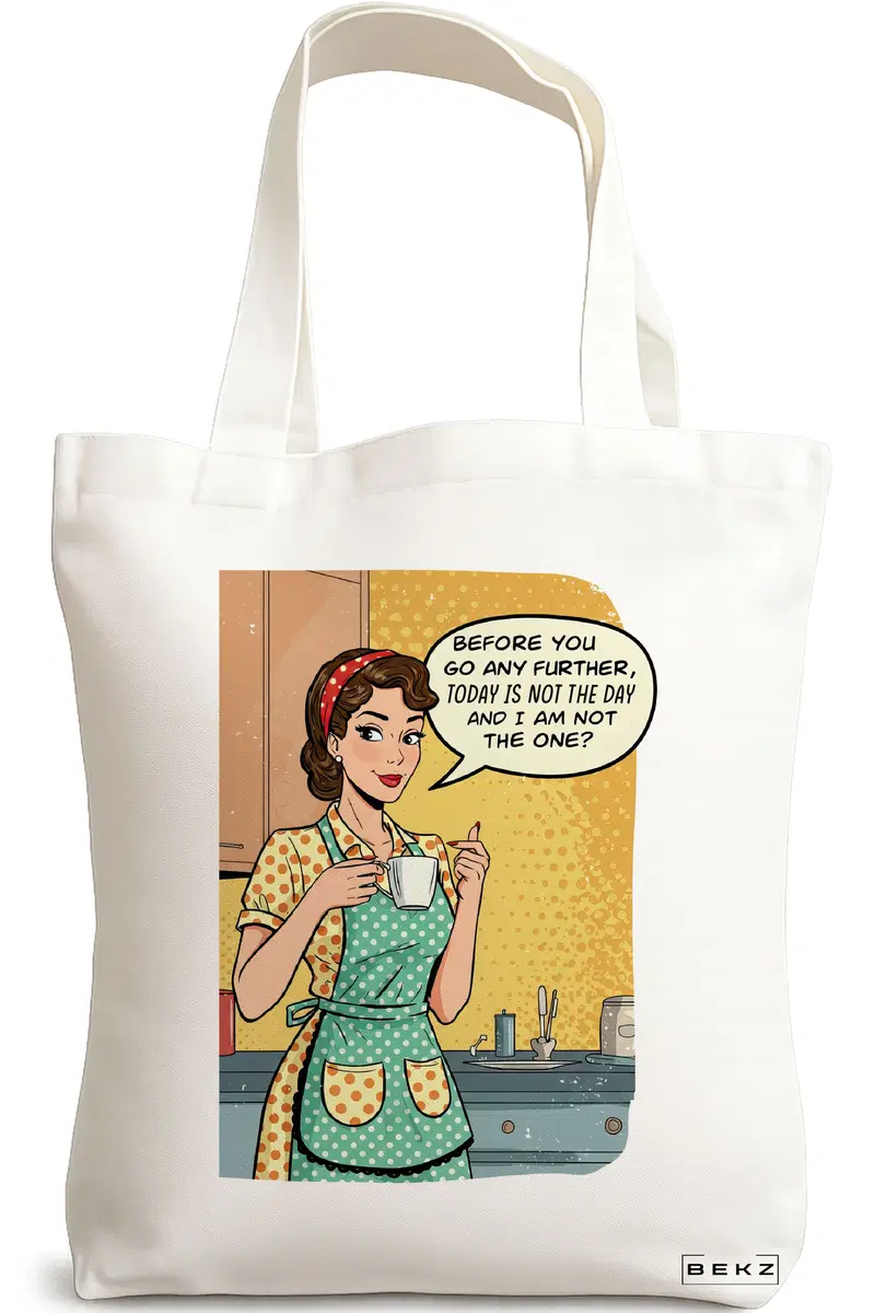 Sacosa Cumparaturi Textila, Geanta Tote, model Today is not the day 38 x 34.5 cm, Alb, BEKZ®