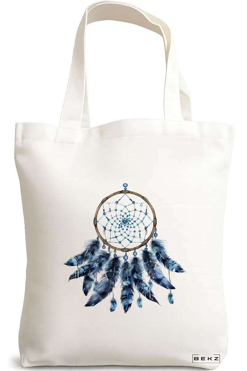 Sacosa Cumparaturi Textila, Geanta Tote, model Dreamcatcher 38 x 34.5 cm, Alb, BEKZ®