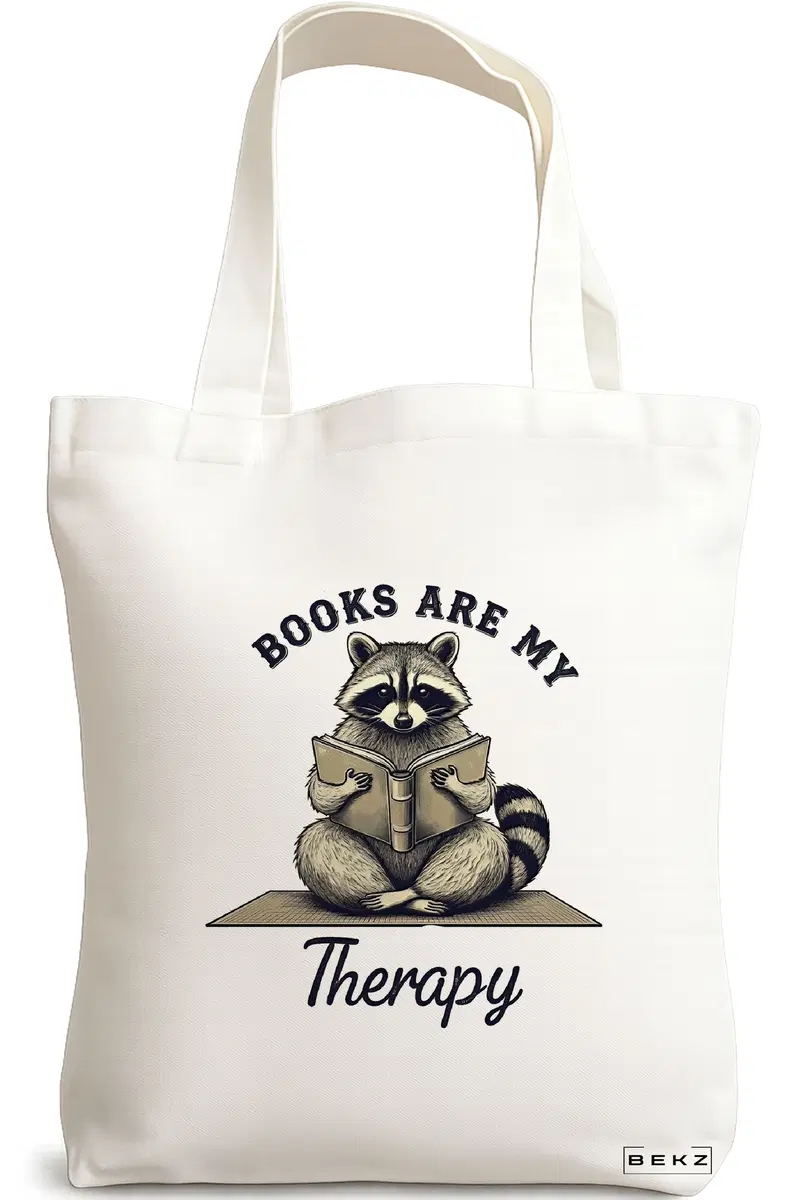 Sacosa Cumparaturi Textila, Geanta Tote, model Books are my therapy 2 38 x 34.5 cm, Alb, BEKZ®