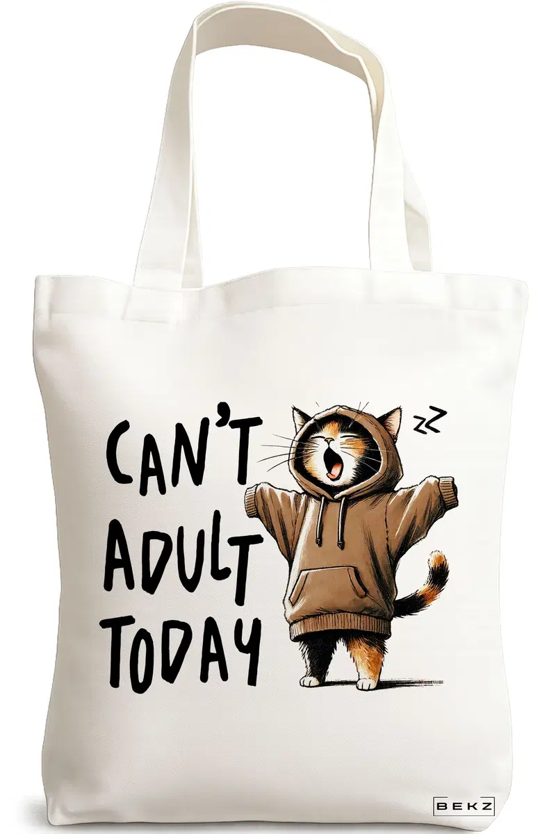Sacosa Cumparaturi Textila, Geanta Tote, model Can't adult today 38 x 34.5 cm, Alb, BEKZ®