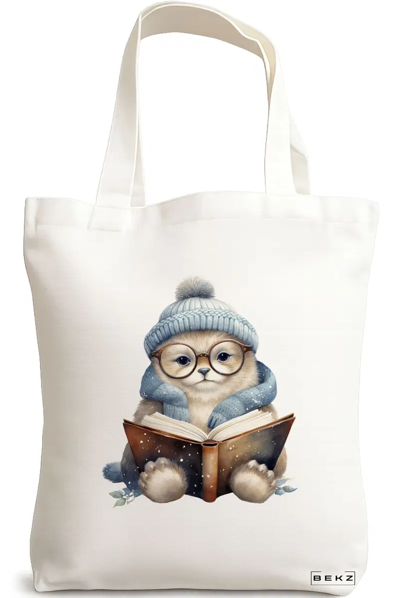 Sacosa Cumparaturi Textila, Geanta Tote, model Reading puppy 9 38 x 34.5 cm, Alb, BEKZ®