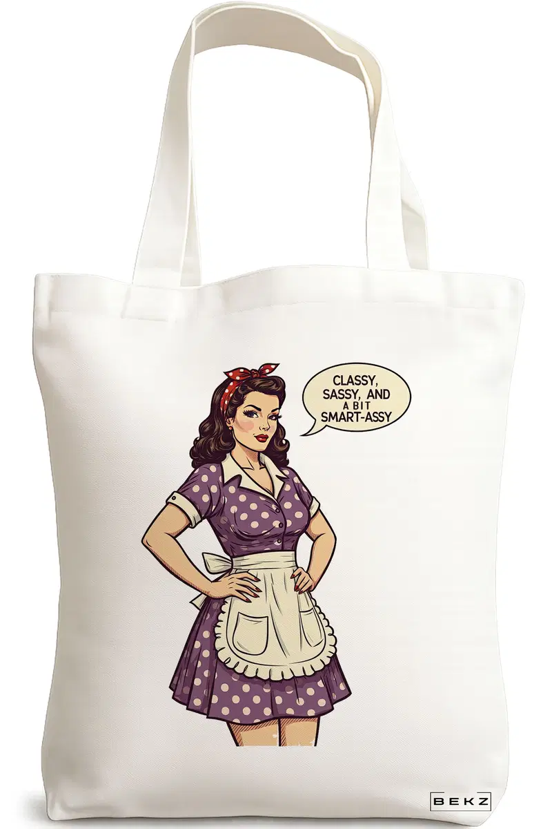 Sacosa Cumparaturi Textila, Geanta Tote, model Classy sassy and a bit of smarty 38 x 34.5 cm, Alb, BEKZ®
