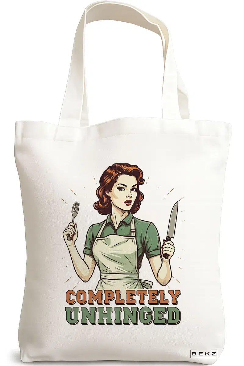 Sacosa Cumparaturi Textila, Geanta Tote, model Completely unhinged 38 x 34.5 cm, Alb, BEKZ®