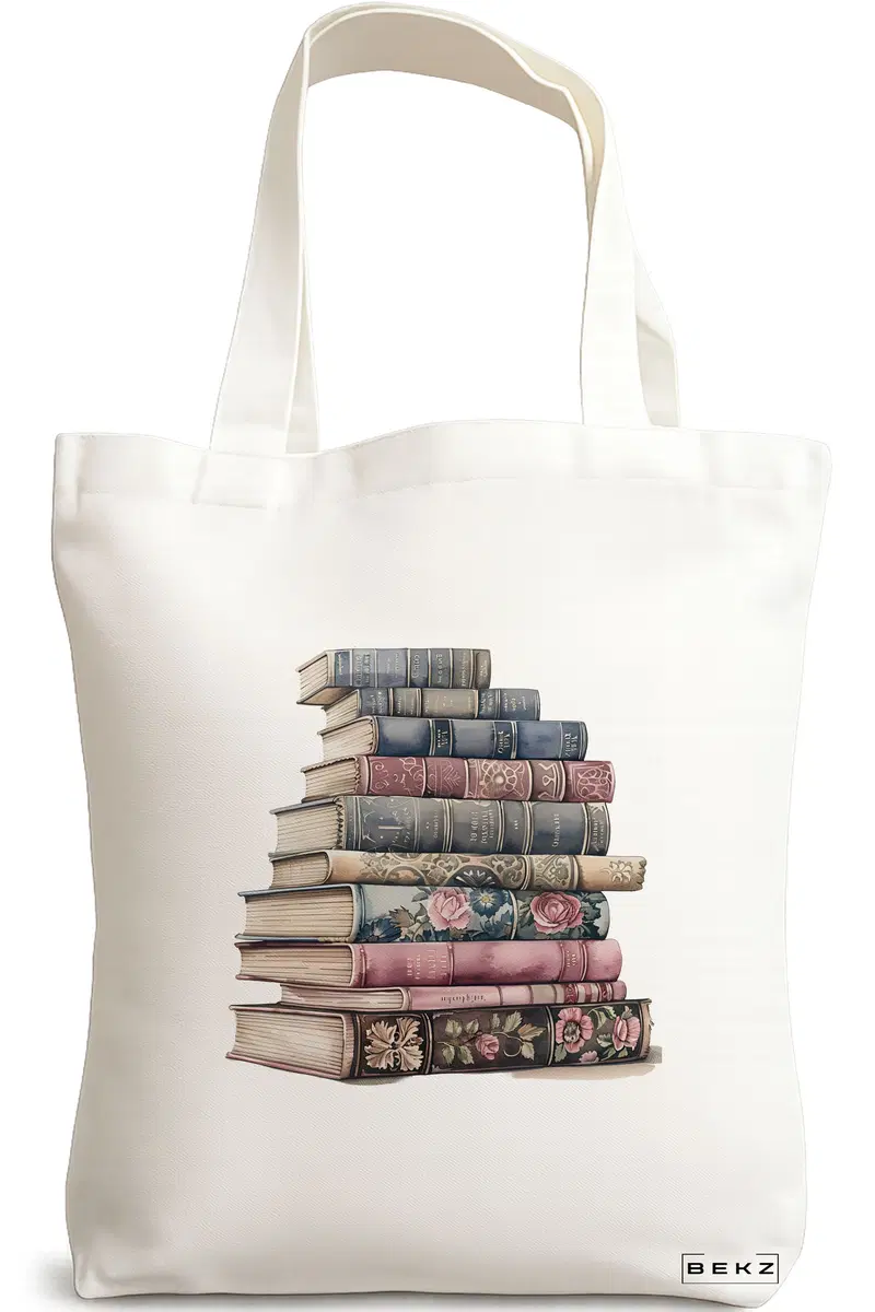 Sacosa Cumparaturi Textila, Geanta Tote, model Books 2 38 x 34.5 cm, Alb, BEKZ®