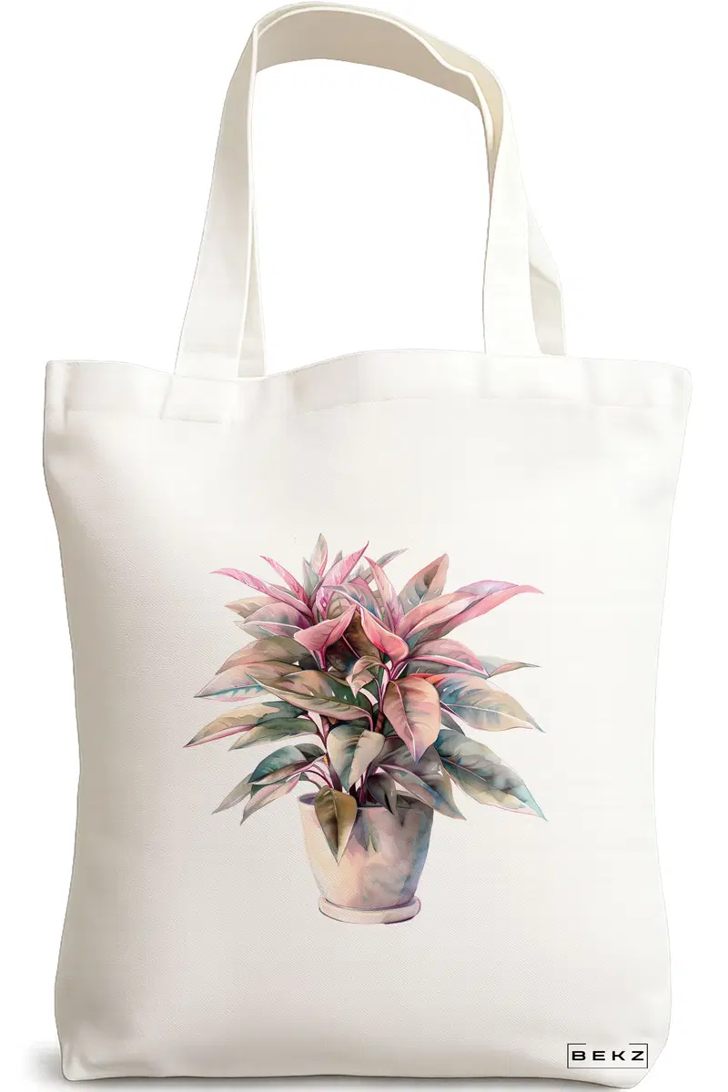 Sacosa Cumparaturi Textila, Geanta Tote, model Flowers 2 38 x 34.5 cm, Alb, BEKZ®
