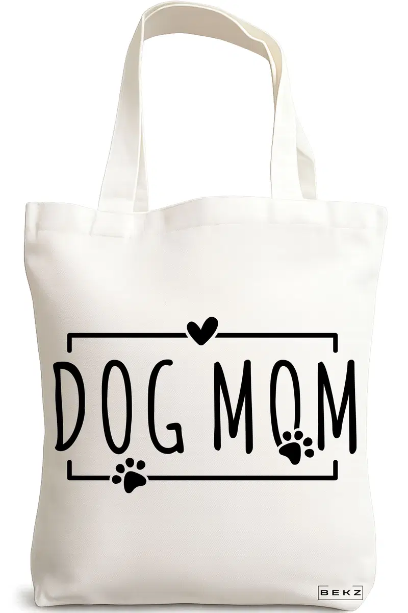 Sacosa Cumparaturi Textila, Geanta Tote, model Dog Mom 2 38 x 34.5 cm, Alb, BEKZ®