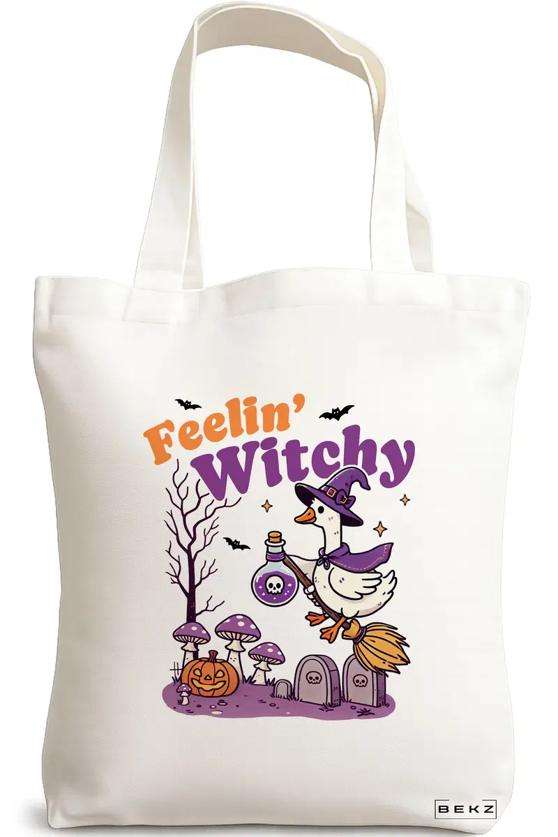 Sacosa Cumparaturi Textila, Geanta Tote, model Feelin Witchy 38 x 34.5 cm, Alb, BEKZ®