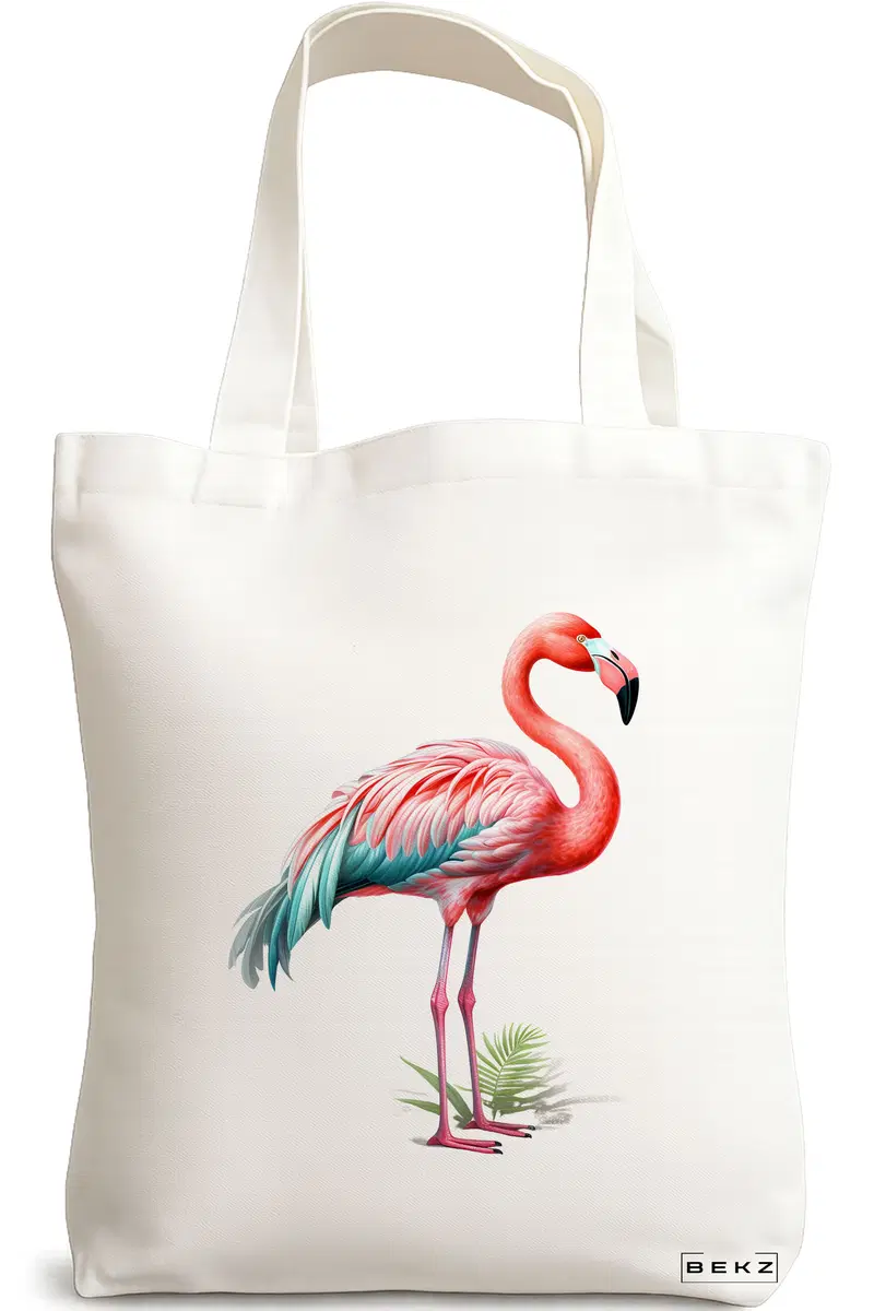 Sacosa Cumparaturi Textila, Geanta Tote, model Flamingo 2 38 x 34.5 cm, Alb, BEKZ®