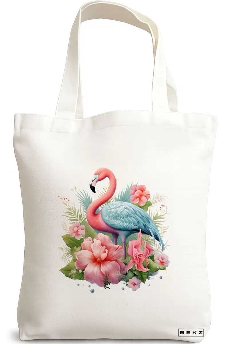 Sacosa Cumparaturi Textila, Geanta Tote, model Flamingo 3 38 x 34.5 cm, Alb, BEKZ®