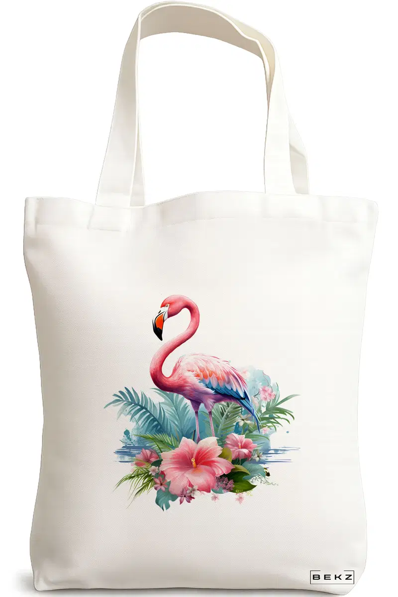 Sacosa Cumparaturi Textila, Geanta Tote, model Flamingo 5 38 x 34.5 cm, Alb, BEKZ®