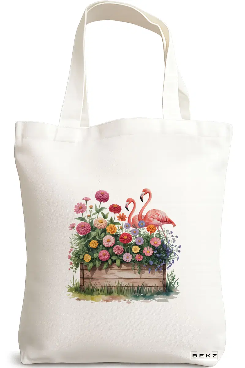 Sacosa Cumparaturi Textila, Geanta Tote, model Flamingo 6 38 x 34.5 cm, Alb, BEKZ®
