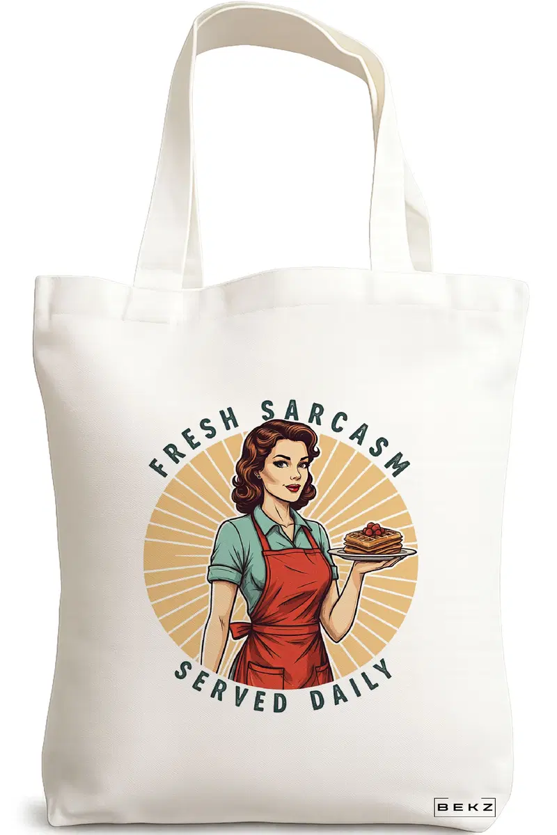 Sacosa Cumparaturi Textila, Geanta Tote, model Fresh sarcasm served daily 2 38 x 34.5 cm, Alb, BEKZ®