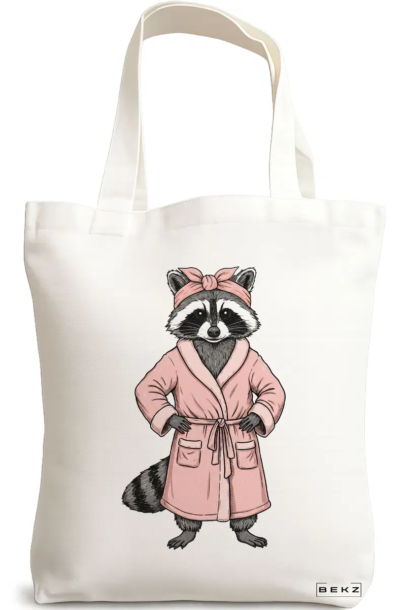 Sacosa Cumparaturi Textila, Geanta Tote, model The cozy bandit 38 x 34.5 cm, Alb, BEKZ®