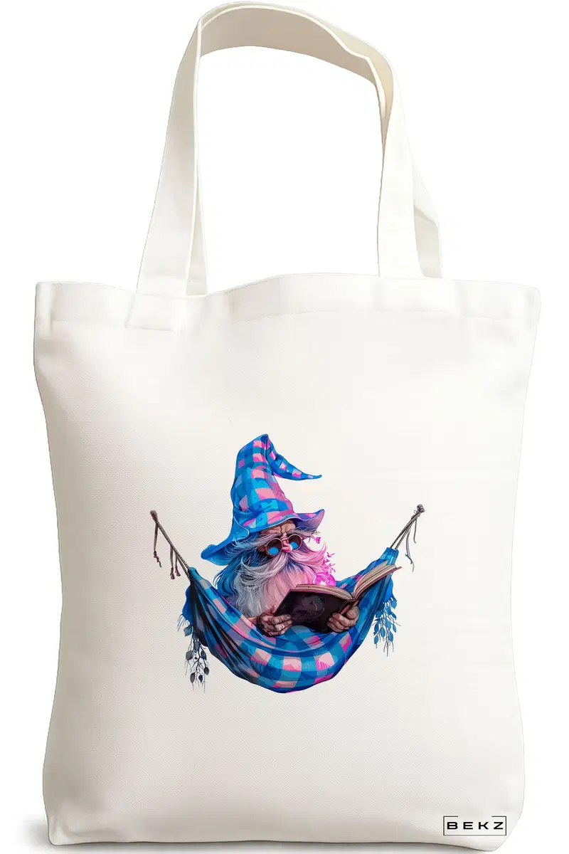Sacosa Cumparaturi Textila, Geanta Tote, model The Bookish Gnome 11 38 x 34.5 cm, Alb, BEKZ®