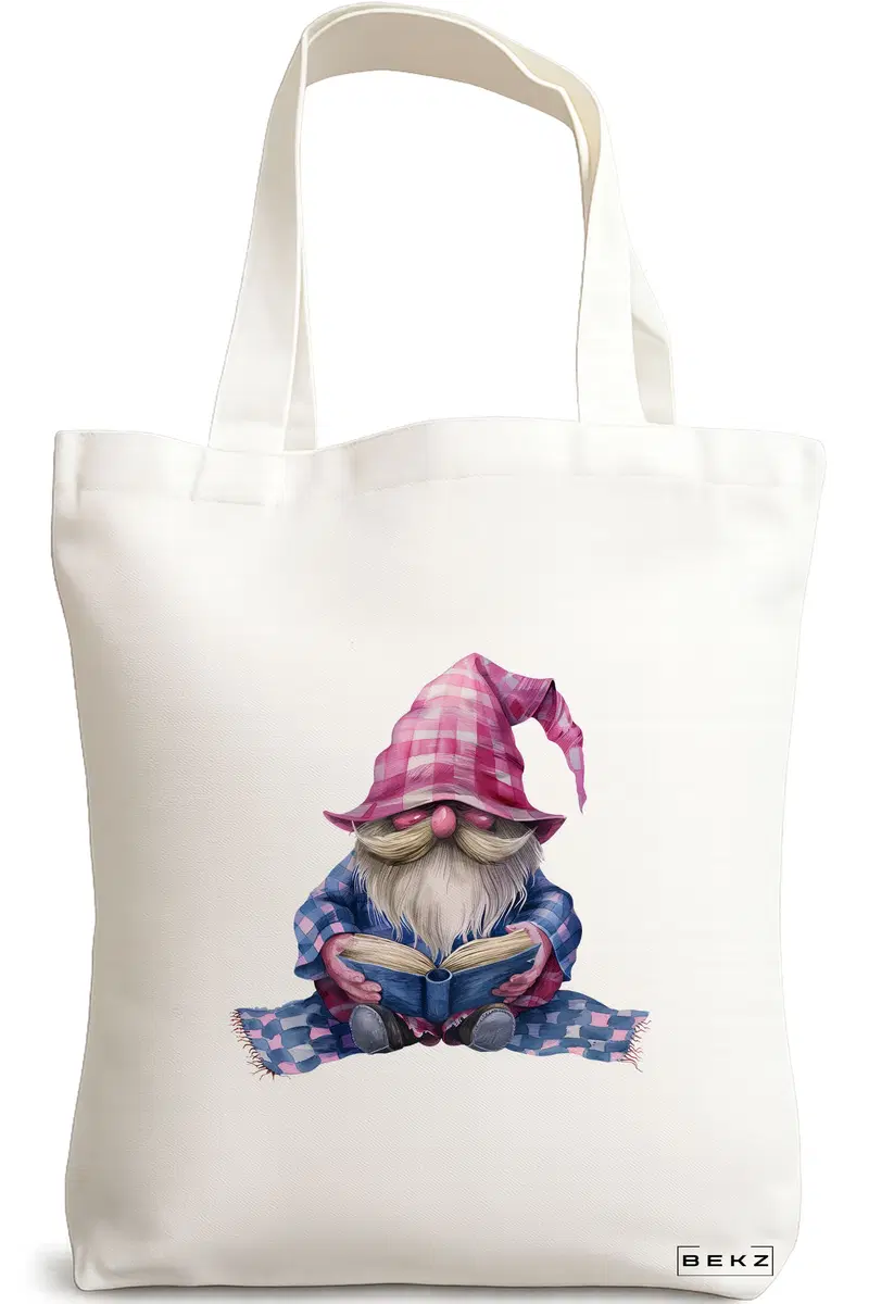Sacosa Cumparaturi Textila, Geanta Tote, model The Bookish Gnome 12 38 x 34.5 cm, Alb, BEKZ®