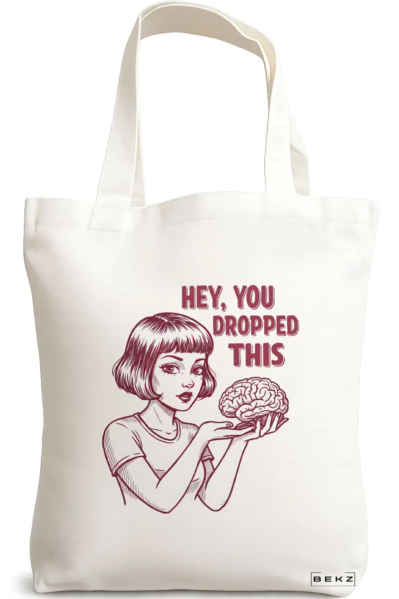 Sacosa Cumparaturi Textila, Geanta Tote, model Hey, you dropped this 38 x 34.5 cm, Alb, BEKZ®