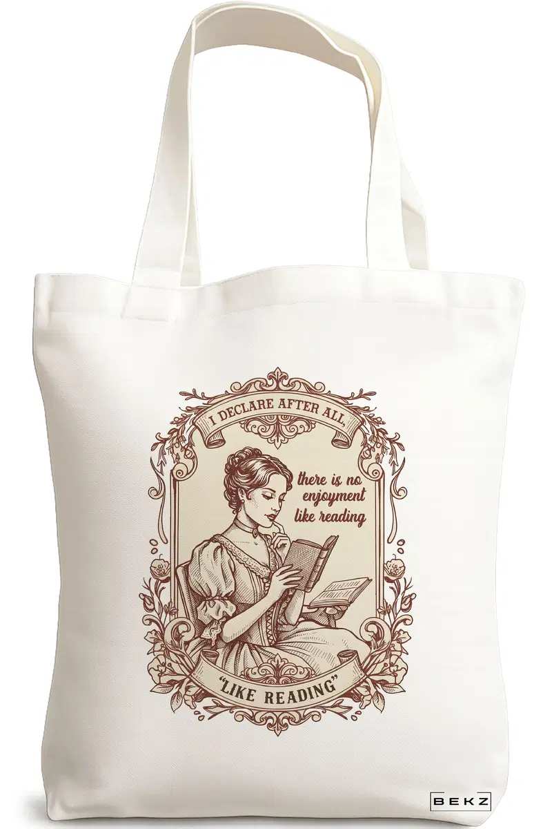 Sacosa Cumparaturi Textila, Geanta Tote, model There is no enjoyment like reading 38 x 34.5 cm, Alb, BEKZ®