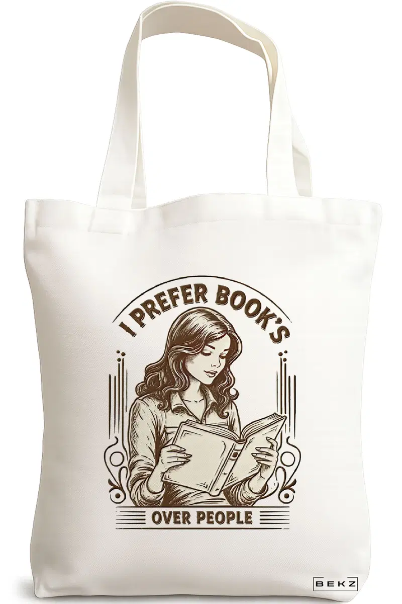 Sacosa Cumparaturi Textila, Geanta Tote, model I prefer book's over people 38 x 34.5 cm, Alb, BEKZ®