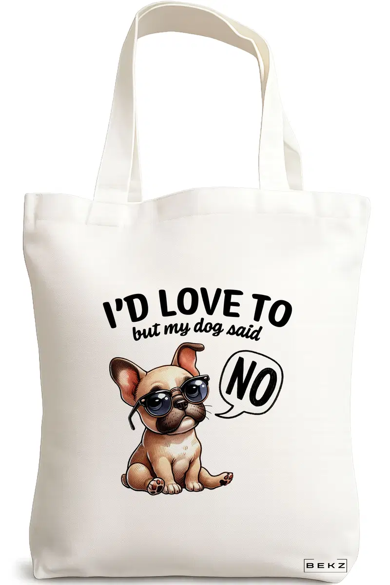 Sacosa Cumparaturi Textila, Geanta Tote, model I'd love to but my dog said no 38 x 34.5 cm, Alb, BEKZ®