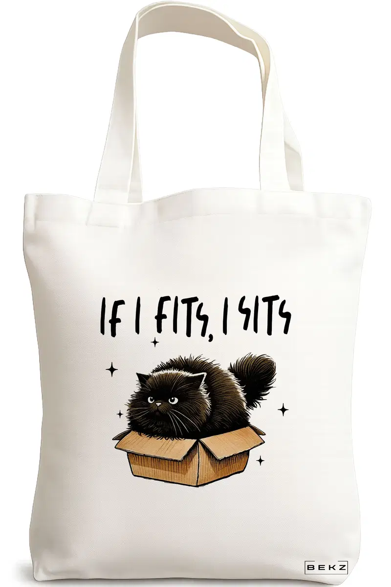Sacosa Cumparaturi Textila, Geanta Tote, model If I fits I sits 38 x 34.5 cm, Alb, BEKZ®