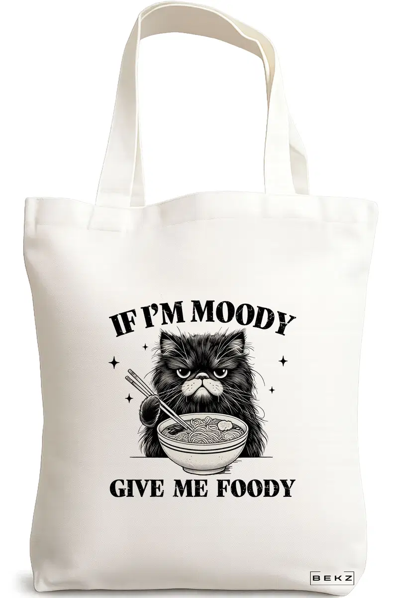 Sacosa Cumparaturi Textila, Geanta Tote, model If I'm mood give me foody 38 x 34.5 cm, Alb, BEKZ®