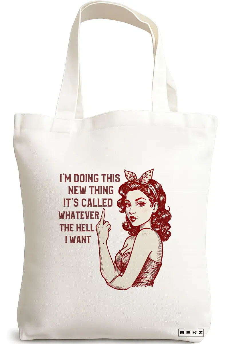 Sacosa Cumparaturi Textila, Geanta Tote, model I'm doing this new thing 38 x 34.5 cm, Alb, BEKZ®