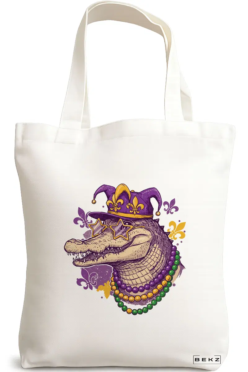 Sacosa Cumparaturi Textila, Geanta Tote, model Jazzy Gator 38 x 34.5 cm, Alb, BEKZ®