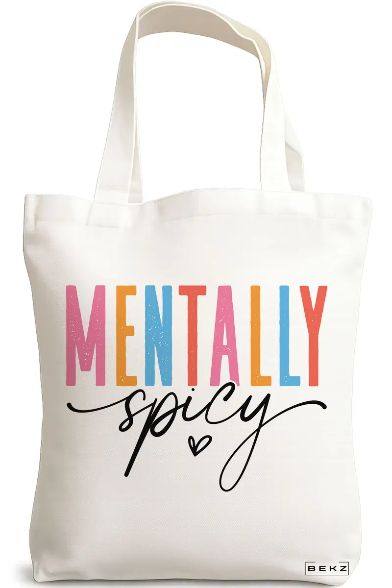 Sacosa Cumparaturi Textila, Geanta Tote, model Mentally spicy 38 x 34.5 cm, Alb, BEKZ®