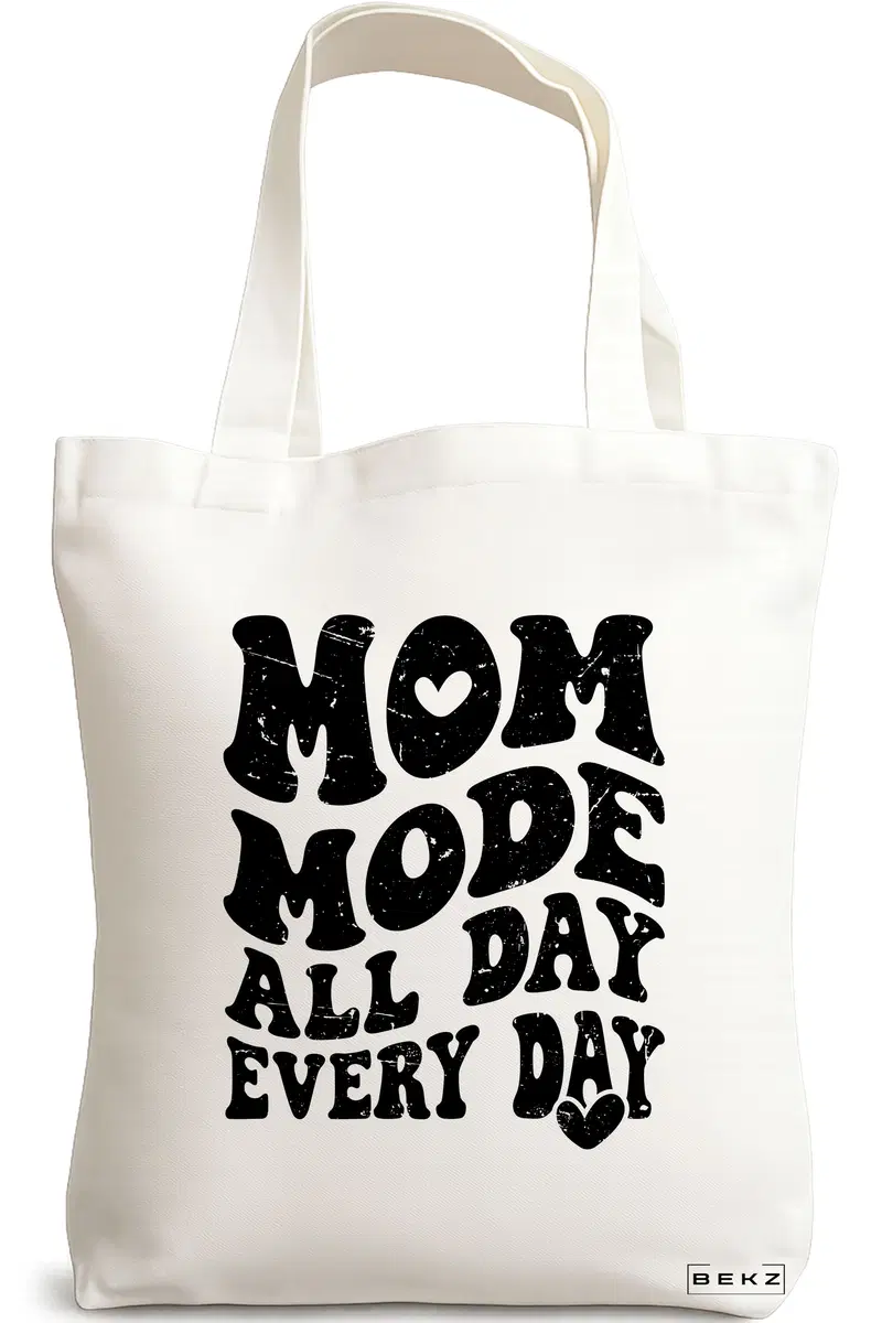Sacosa Cumparaturi Textila, Geanta Tote, model Mom mode all day every day 38 x 34.5 cm, Alb, BEKZ®